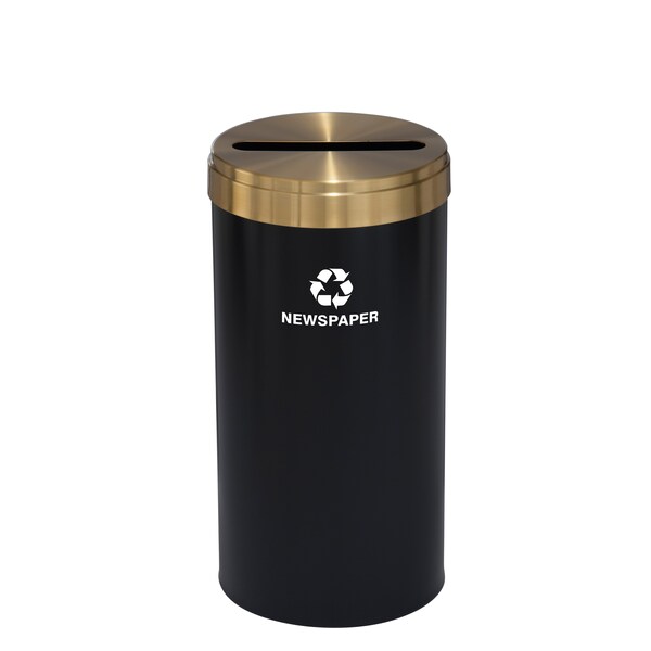 Glaro 16 gal Round Recycling Bin, Satin Black/Satin Brass - P-1532BK-BE-P3