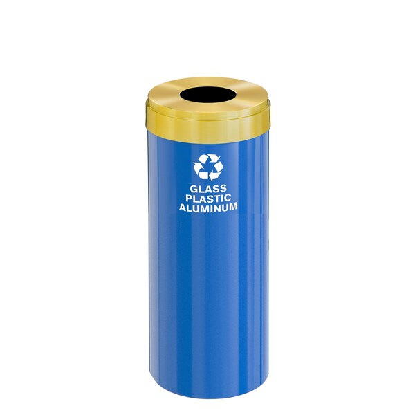 Glaro 12 gal Round Recycling Bin, Blue/Satin Brass - B-1232BL-BE-B9