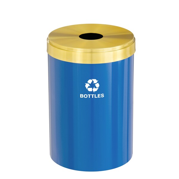 Glaro 33 gal Round Recycling Bin, Blue/Satin Brass - B-2032BL-BE-B3