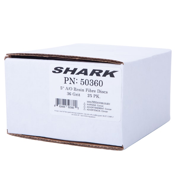 Discos de fibra de resina de 5" Shark Industries A/O 36 Granos - Paquete de 25 - 50360