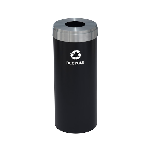 Glaro 12 gal Round Recycling Bin, Satin Black/Satin Aluminum - B-1232BK-SA-B5