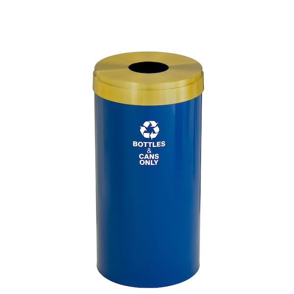 Glaro 16 gal Round Recycling Bin, Blue/Satin Brass - B-1532BL-BE-B6