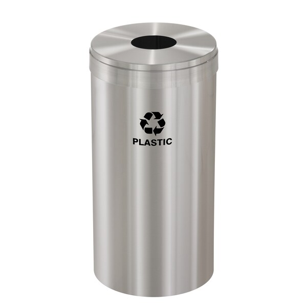 Glaro 16 gal Round Recycling Bin, Satin Aluminum - B-1532SA-SA-B7