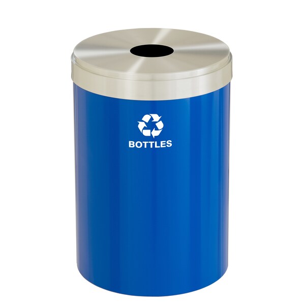 Glaro 33 gal Round Recycling Bin, Blue/Satin Aluminum - B-2032BL-SA-B3