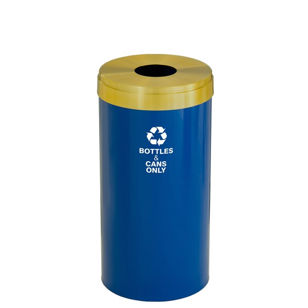 Glaro 23 gal Round Recycling Bin, Blue/Satin Brass - B-1542BL-BE-B6