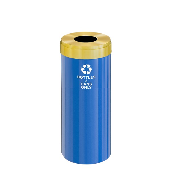 Glaro 15 gal Round Recycling Bin, Blue/Satin Brass - B-1242BL-BE-B6