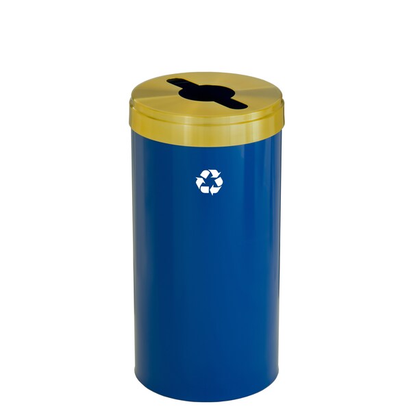 Glaro 16 gal Round Recycling Bin, Blue/Satin Brass - M-1532BL-BE-M1