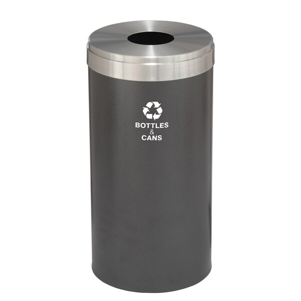Glaro 16 gal Round Recycling Bin, Silver Vein/Satin Aluminum - B-1532SV-SA-B2