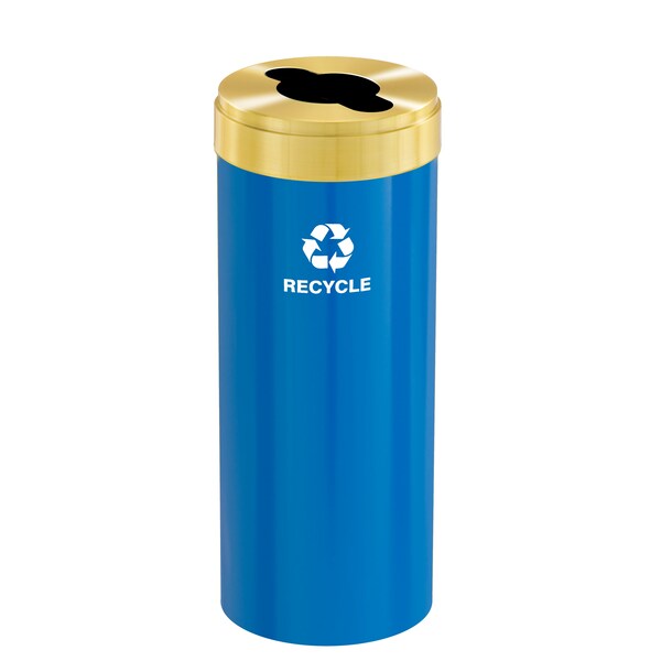 Glaro 15 gal Round Recycling Bin, Blue/Satin Brass - M-1242BL-BE-M5