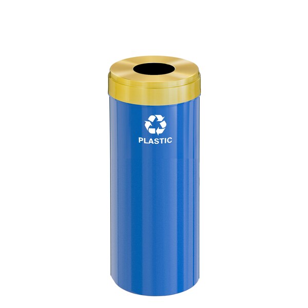 Glaro 15 gal Round Recycling Bin, Blue/Satin Brass - B-1242BL-BE-B7