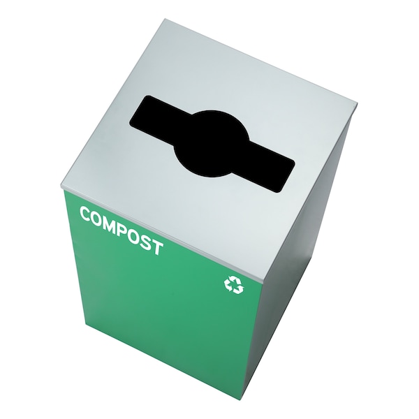 Alpine Industries Square Recycling Bin, 29 Gallons, Green Can, Mixed Opening Lid, for Compost - ALP4450-KIT-GRN-M-COM