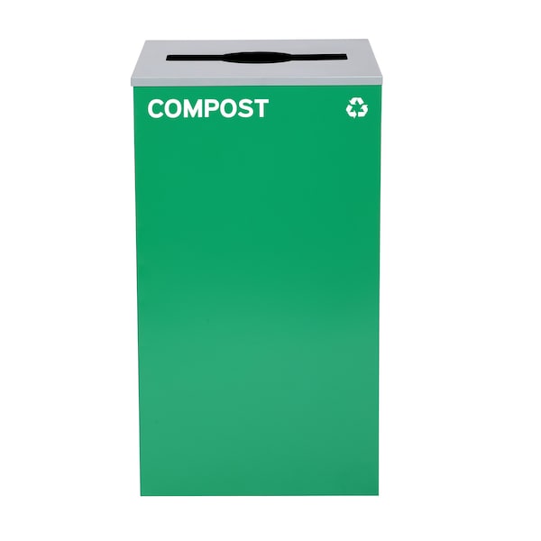 Alpine Industries Square Recycling Bin, 29 Gallons, Green Can, Mixed Opening Lid, for Compost - ALP4450-KIT-GRN-M-COM