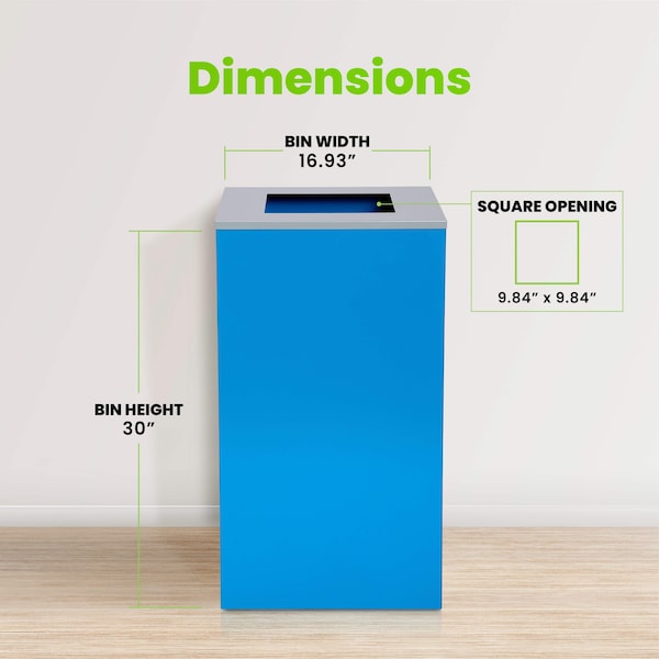 Alpine Industries Square Recycling Bin, 29 Gallons, Blue Can, Square Opening Lid - ALP4450-KIT-BLU-S