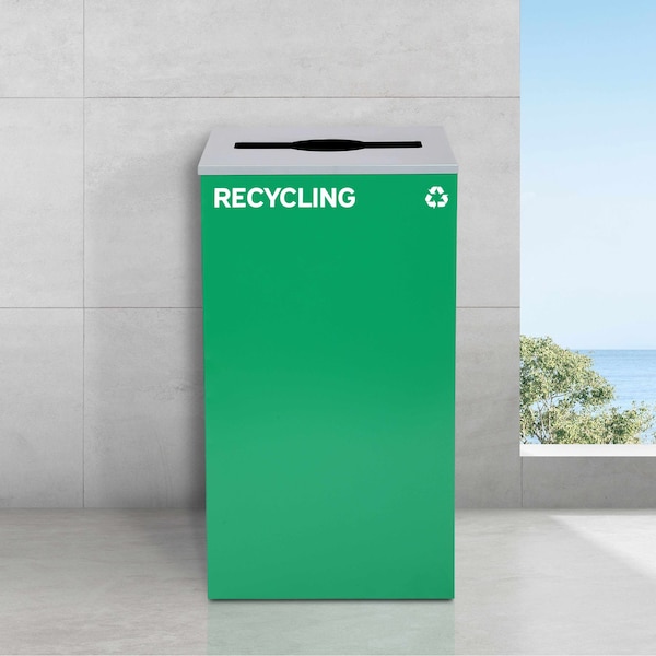 Alpine Industries 87 Gal. 3-Stream Steel Blue Recycling, Green Recycling, and Black Commercial Trash Can Station - ALP4450-BLK-KIT39