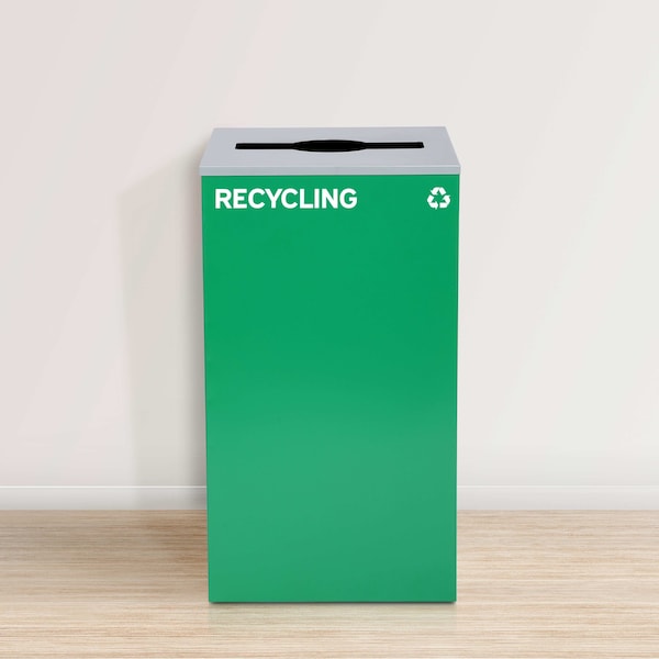 Alpine Industries 87 Gal. 3-Stream Steel Blue Recycling, Green Recycling, and Black Commercial Trash Can Station - ALP4450-BLK-KIT39