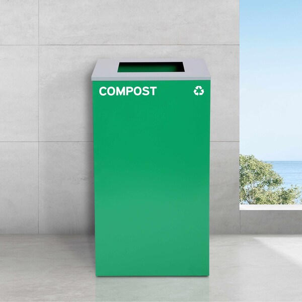 Alpine Industries 87 Gal. 3-Stream Steel Mixed and Open Square Lid Commercial Trash Can and Blue Recycling Station - ALP4450-BLK-KIT18