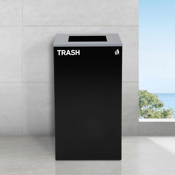 Alpine Industries 87 Gal. 3-Stream Steel Mixed and Open Square Lid Commercial Trash Can and Blue Recycling Station - ALP4450-BLK-KIT18