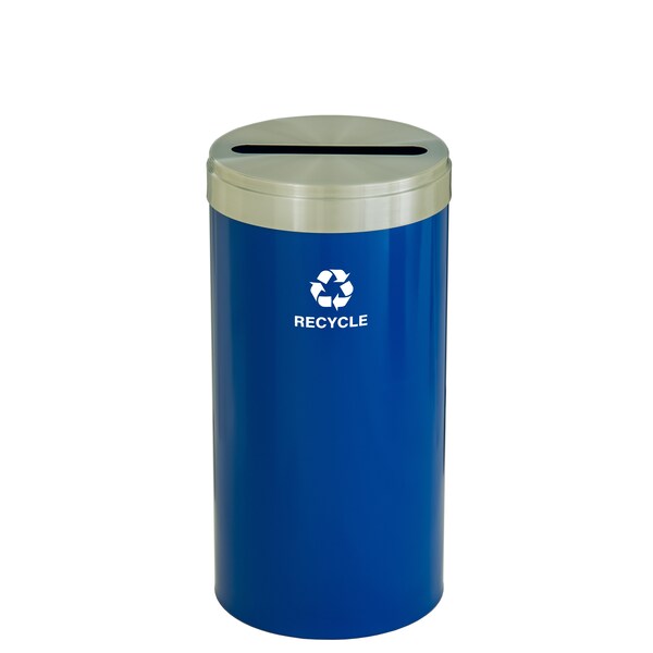 Glaro 16 gal Round Recycling Bin, Blue/Satin Aluminum - P-1532BL-SA-P5