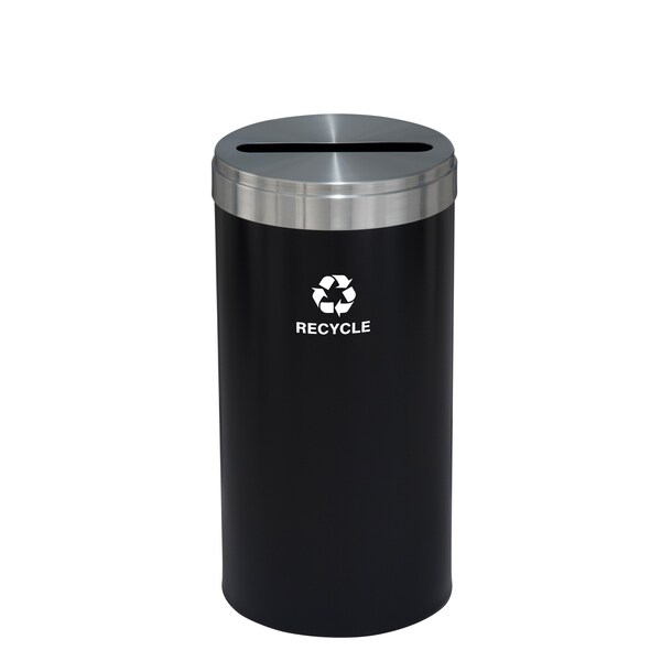 Glaro 16 gal Round Recycling Bin, Satin Black/Satin Aluminum - P-1532BK-SA-P5