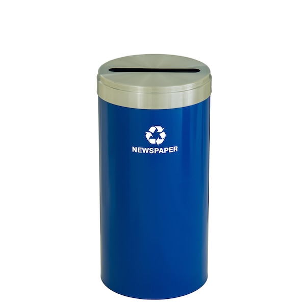 Glaro 16 gal Round Recycling Bin, Blue/Satin Aluminum - P-1532BL-SA-P3