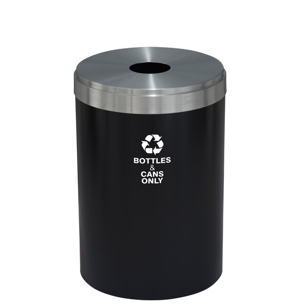 Glaro 33 gal Round Recycling Bin, Satin Black/Satin Aluminum - B-2032BK-SA-B6