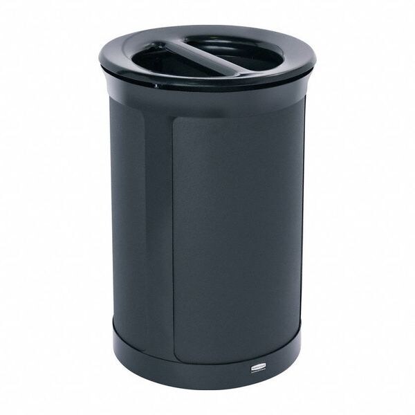 Rubbermaid Commercial 23 gal Round Recycling Bin, Flat with Top Opening, Black, 2 Openings - 2172844