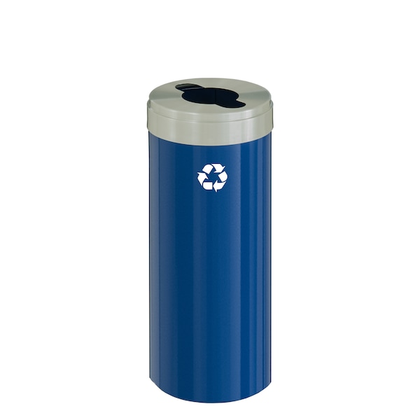Glaro 12 gal Round Recycling Bin, Blue/Satin Aluminum - M-1232BL-SA-M1