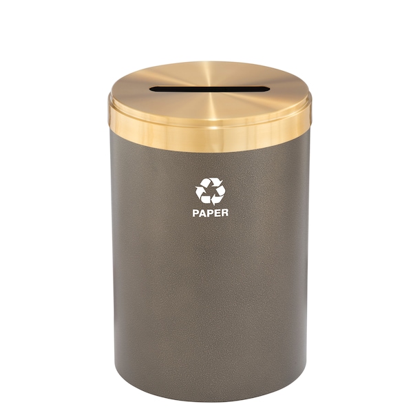 Glaro 33 gal Round Recycling Bin, Bronze Vein/Satin Brass - P-2032BV-BE-P2