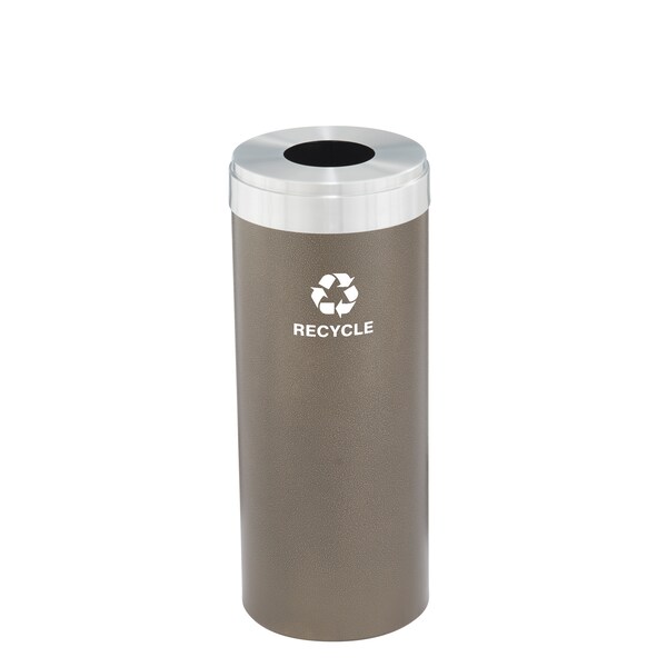 Glaro 15 gal Round Recycling Bin, Bronze Vein/Satin Aluminum - B-1242BV-SA-B5