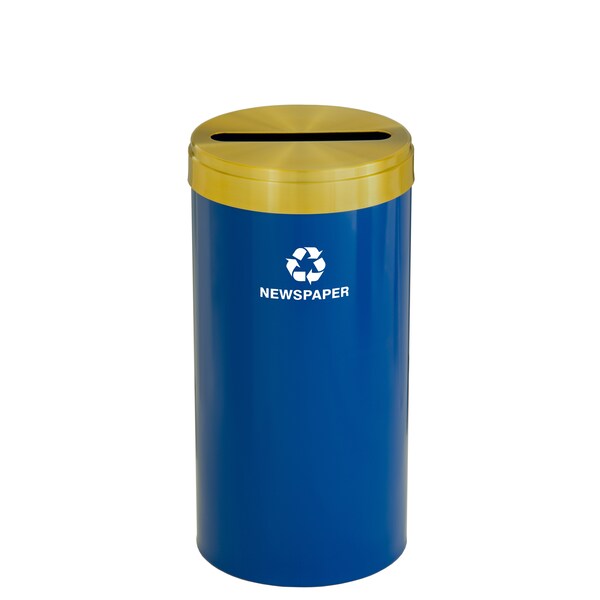 Glaro 23 gal Round Recycling Bin, Blue/Satin Brass - P-1542BL-BE-P3