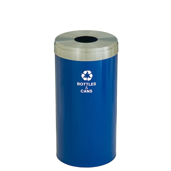 Glaro 16 gal Round Recycling Bin, Blue/Satin Aluminum - B-1532BL-SA-B2
