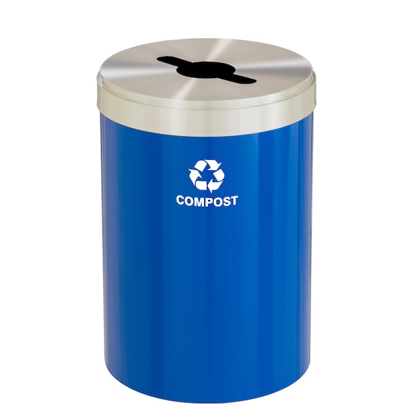 Glaro 33 gal Round Recycling Bin, Blue/Satin Aluminum - M-2032BL-SA-M4
