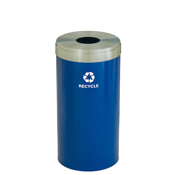Glaro 23 gal Round Recycling Bin, Blue/Satin Aluminum - B-1542BL-SA-B5