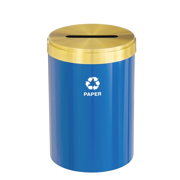 Glaro 33 gal Round Recycling Bin, Blue/Satin Brass - P-2032BL-BE-P2
