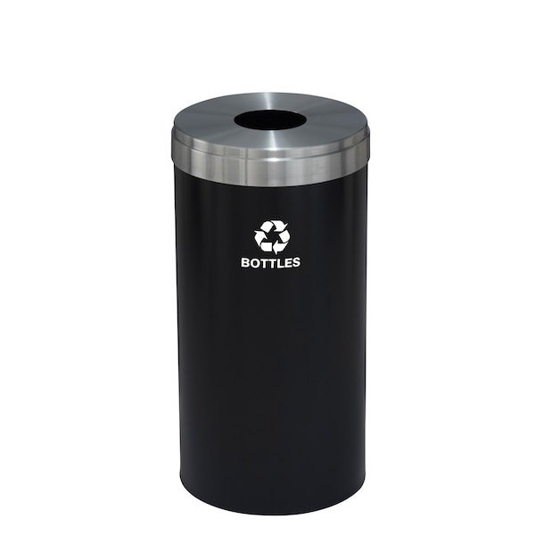 Glaro 16 gal Round Recycling Bin, Satin Black/Satin Aluminum - B-1532BK-SA-B3