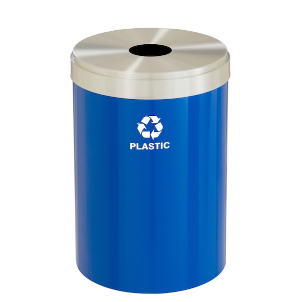 Glaro 33 gal Round Recycling Bin, Blue/Satin Aluminum - B-2032BL-SA-B7