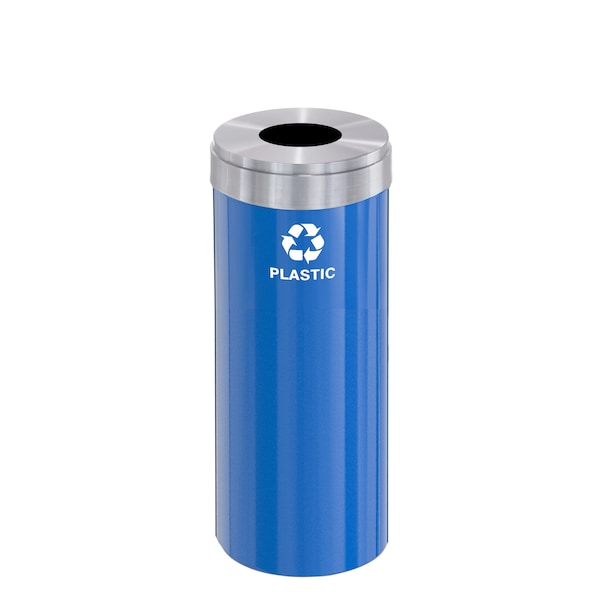 Glaro 15 gal Round Recycling Bin, Blue/Satin Aluminum - B-1242BL-SA-B7