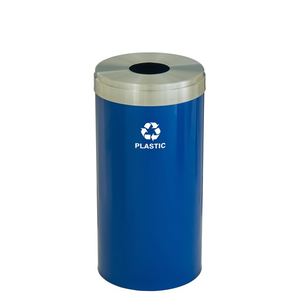 Glaro 23 gal Round Recycling Bin, Blue/Satin Aluminum - B-1542BL-SA-B7
