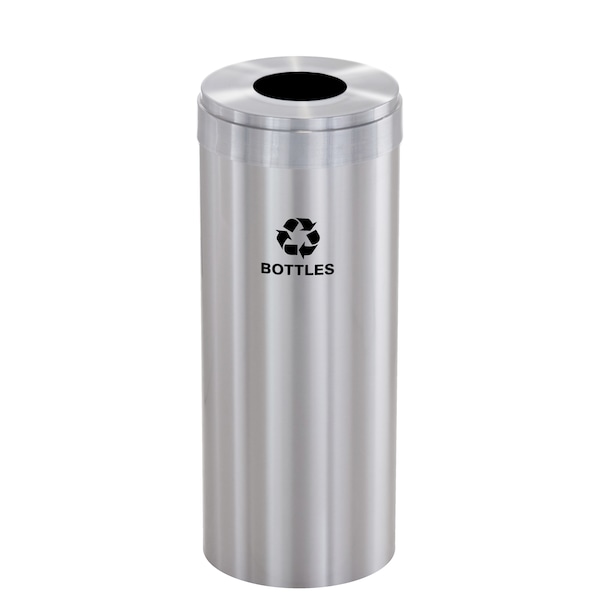 Glaro 12 gal Round Recycling Bin, Satin Aluminum - B-1232SA-SA-B3