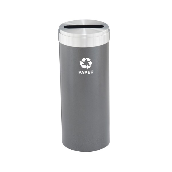 Glaro 12 gal Round Recycling Bin, Silver Vein/Satin Aluminum - P-1232SV-SA-P2