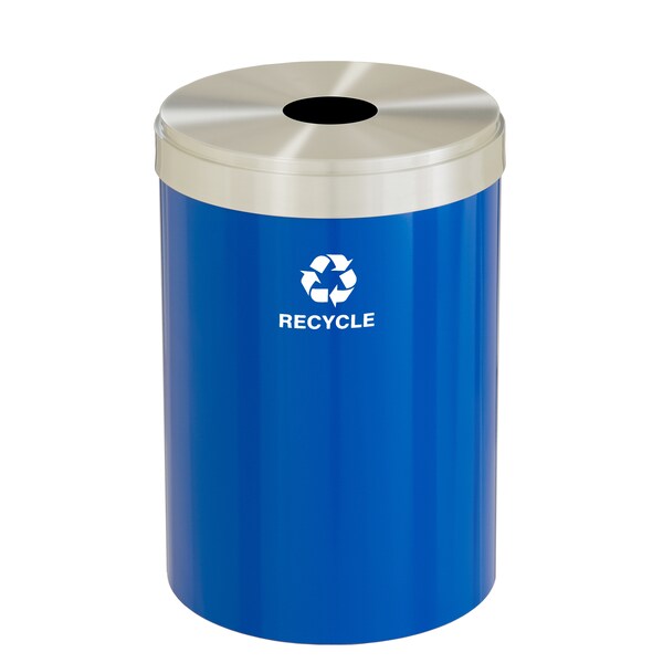 Glaro 33 gal Round Recycling Bin, Blue/Satin Aluminum - B-2032BL-SA-B5