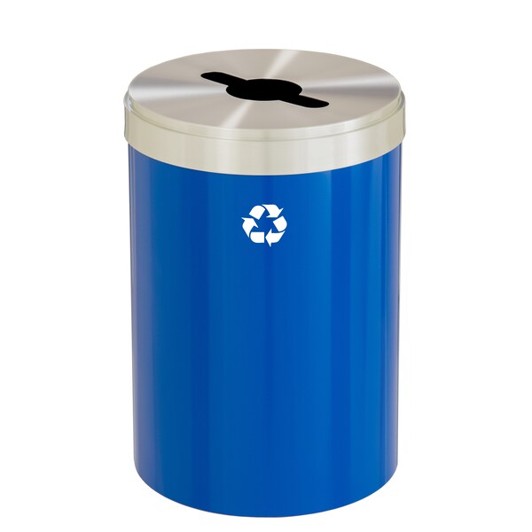 Glaro 41 gal Round Recycling Bin, Blue/Satin Aluminum - M-2042BL-SA-M1