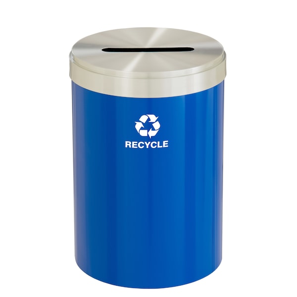 Glaro 33 gal Round Recycling Bin, Blue/Satin Aluminum - P-2032BL-SA-P5