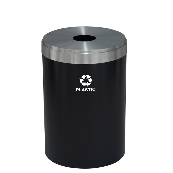 Glaro 41 gal Round Recycling Bin, Satin Black/Satin Aluminum - B-2042BK-SA-B7