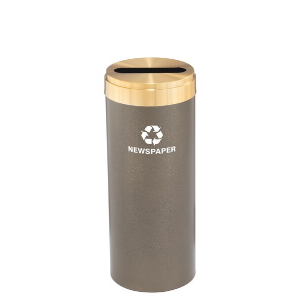Glaro 12 gal Round Recycling Bin, Bronze Vein/Satin Brass - P-1232BV-BE-P3