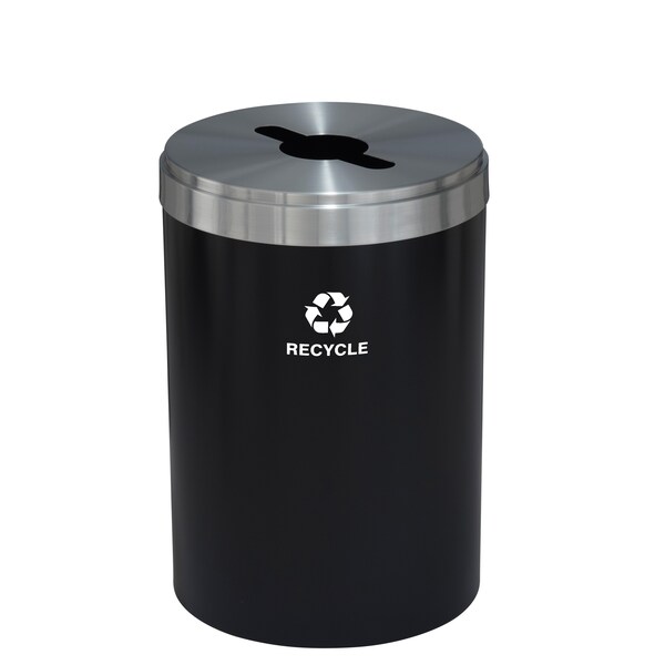 Glaro 33 gal Round Recycling Bin, Satin Black/Satin Aluminum - M-2032BK-SA-M5