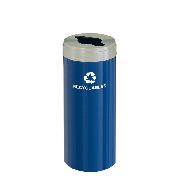 Glaro 12 gal Round Recycling Bin, Blue/Satin Aluminum - M-1232BL-SA-M2