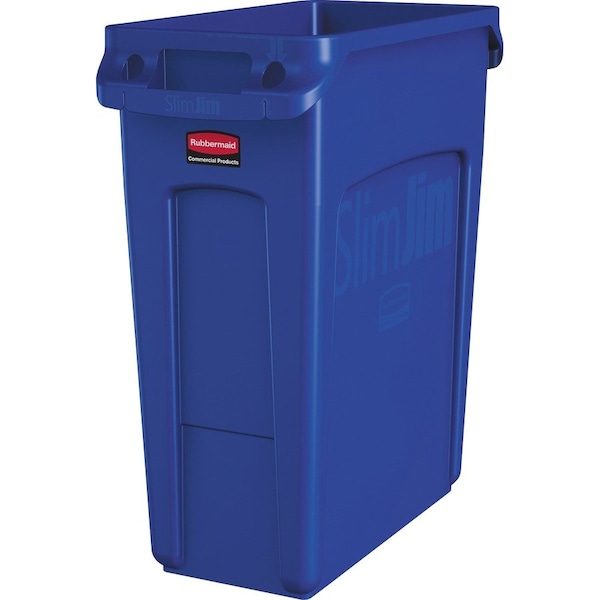 Rubbermaid Commercial 16 gal Rectangular Slim Jim Vented Container, Blue, Plastic - RCP1971257
