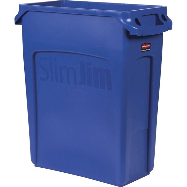 Rubbermaid Commercial 16 gal Rectangular Slim Jim Vented Container, Blue, Plastic - RCP1971257