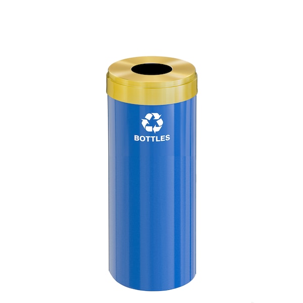 Glaro 12 gal Round Recycling Bin, Blue/Satin Brass - B-1232BL-BE-B3